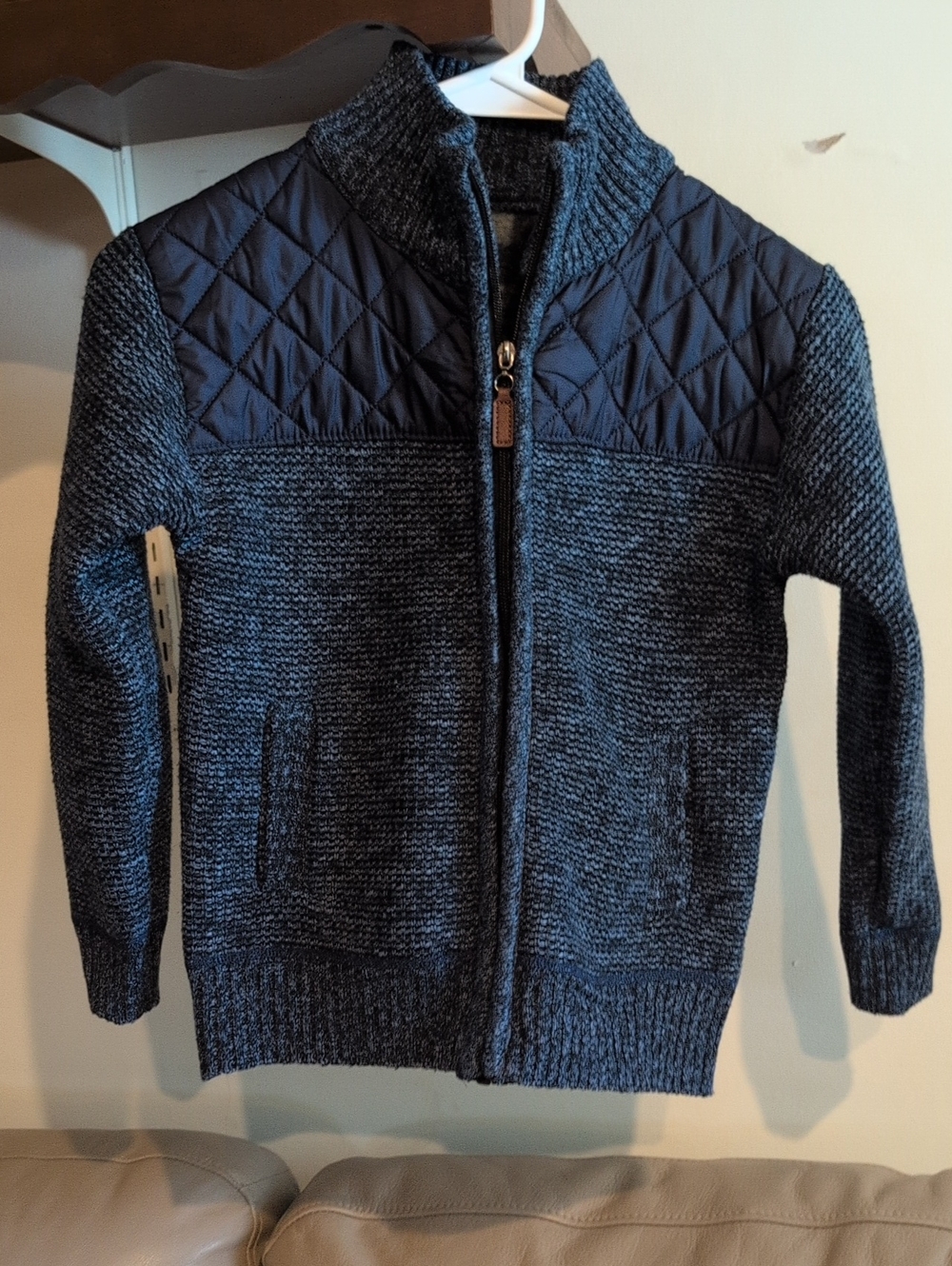 Kids Quilted Knit Zip Cardigan - Navy Blue Size 7